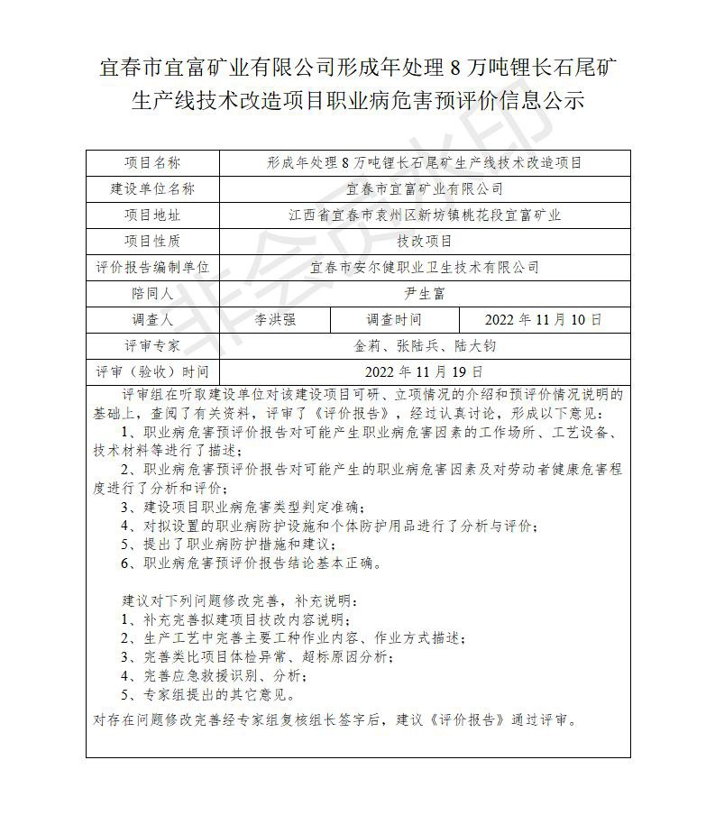 宜春市宜富礦業(yè)有限公司形成年處理8萬(wàn)噸鋰長(zhǎng)石尾礦生產(chǎn)線(xiàn)技術(shù)改造項(xiàng)目  職業(yè)病危害預(yù)評(píng)價(jià)信息公示_01.jpg