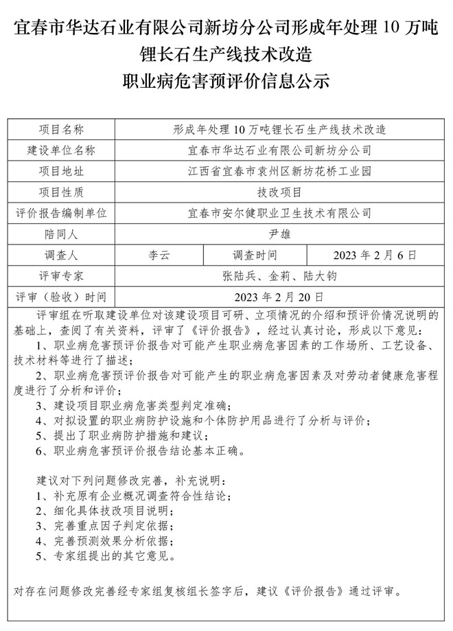 宜春市華達(dá)石業(yè)有限公司新坊分公司形成年處理10萬噸鋰長石生產(chǎn)線技術(shù)改造職業(yè)病危害預(yù)評(píng)價(jià)信息公示.jpg