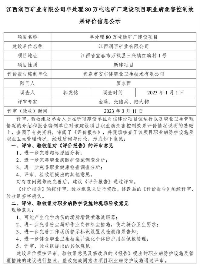 江西潤百礦業(yè)有限公司年處理80萬噸選礦廠建設(shè)項(xiàng)目職業(yè)病危害控制效果評價信息公示-1.jpg